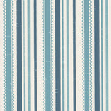 Detail of wallpaper in a playful ticking stripe print in shades of turquoise and navy on a cream field.