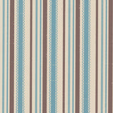 Detail of wallpaper in a playful ticking stripe print in shades of blue and brown on a tan field.