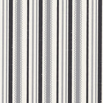 Detail of wallpaper in a playful ticking stripe print in shades of gray and charcoal on a cream field.
