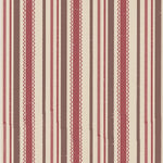 Detail of wallpaper in a playful ticking stripe print in shades of red and brown on a tan field.