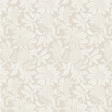 Wallpaper pattern with a detailed floral pattern in cream on taupe. 