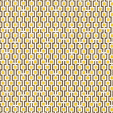 Fabric in a geometric grid print in shades of yellow and brown on a cream field.