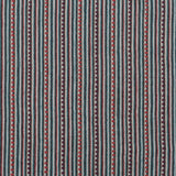 Dimensional embroidered fabric in an irregular stripe pattern in shades of red, blue and brown.
