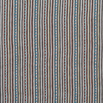 Dimensional embroidered fabric in an irregular stripe pattern in shades of blue, brown, red and yellow.