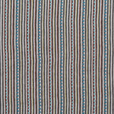 Dimensional embroidered fabric in an irregular stripe pattern in shades of blue, brown, red and yellow.