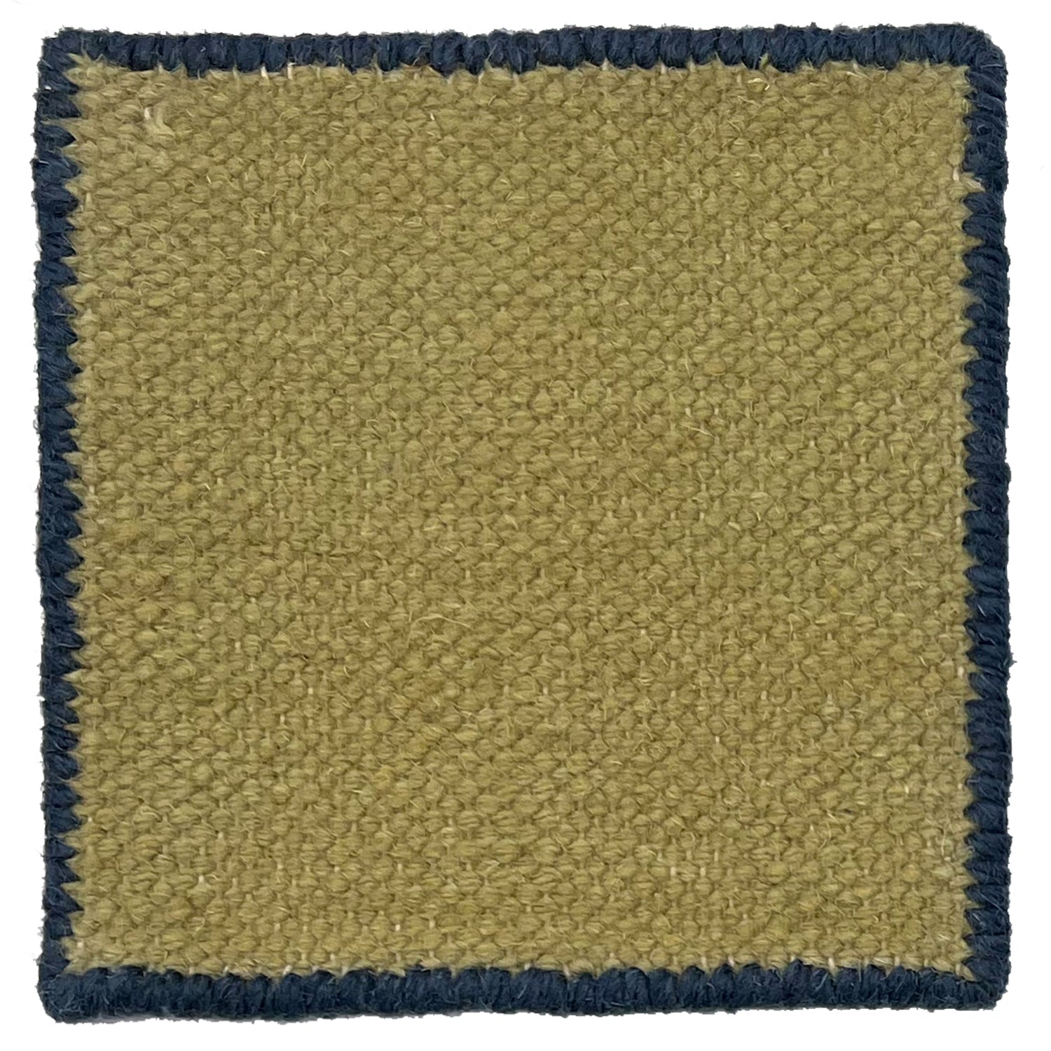 Flatweave dhurrie sample in sage with blue border