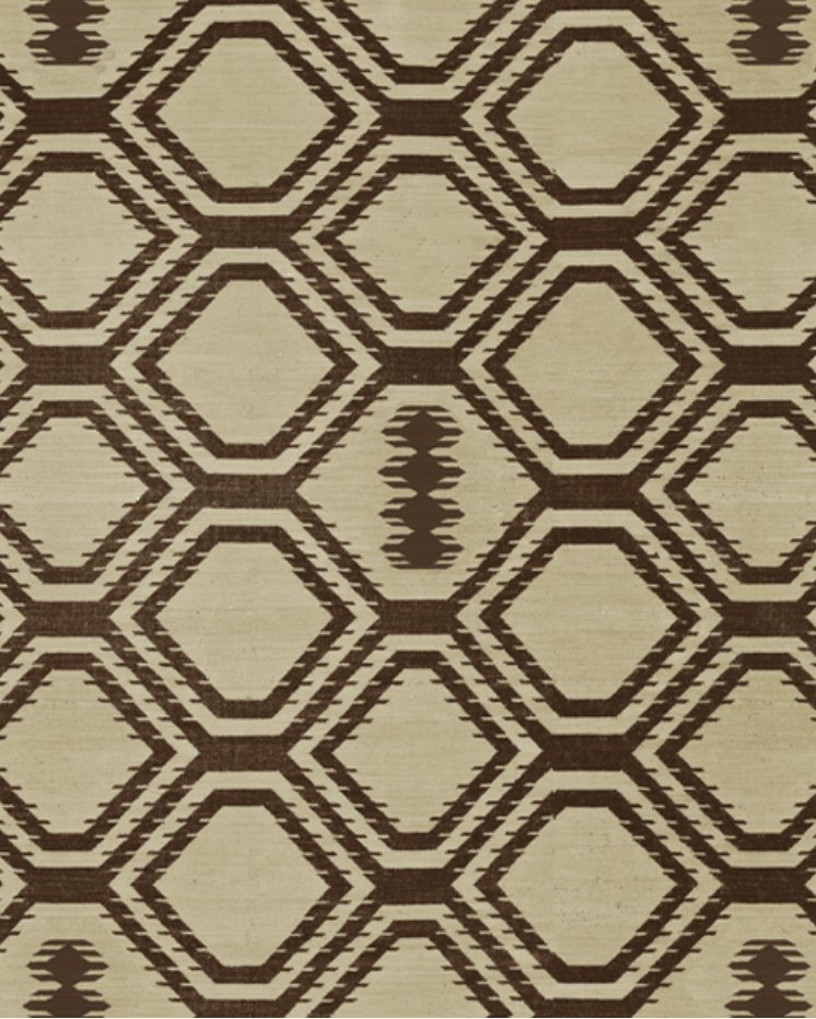 Beige and brown geometric patterned rug