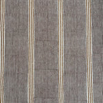 Printed linen in a pinstripe in brown with wider red accents on natural linen.