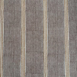 Printed linen in a pinstripe in brown with wider red accents on natural linen.