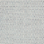 A handwoven rug with a herringbone weave in white with striated yarns of grey and blue.