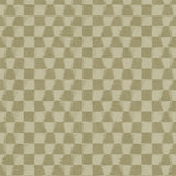 Detail of printed wallpaper in a watercolor ikat-inspired checkerboard pattern in tonal shades of muted olive green.