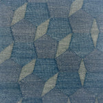 Handmade flatweave rug with a geometric mosaic design with pentagons and diamonds in tonal shades of blue.