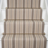 Striped flatweave runner in cream and brown on white staircase