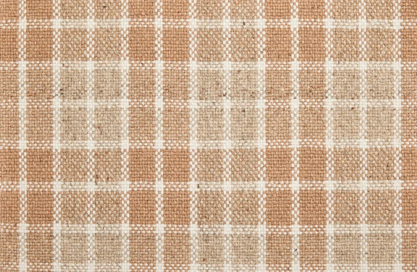 Broadloom carpet swatch in a checkered pattern in a orange design