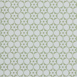 Wallpaper in a floral lattice print in  cream on a jade green field.