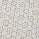 Detail of a wallpaper in a floral lattice print in tan on a cream field.