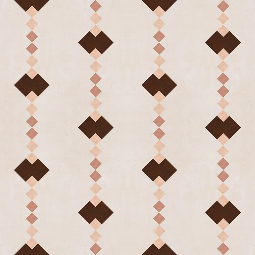 Stripe in a stacked diamond design in pink with dark brown accents.