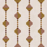 Stripe in a stacked diamond design in pink and ochre with purple accents.