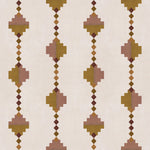 Stripe in a stacked diamond design in pink and ochre with purple accents.