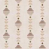 Geometric stair step pattern in blush, taupe, grey, olive and brown on a cream field.