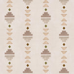 Geometric stair step pattern in blush, taupe, grey, olive and brown on a cream field.