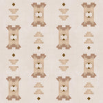 Geometric stair step pattern in brown and tan on a cream field.