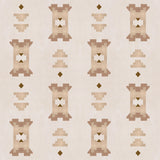 Geometric stair step pattern in brown and tan on a cream field.