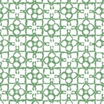 Detail of wallpaper in a botanical lattice print in green on a white field.