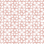 Detail of wallpaper in a botanical lattice print in light pink on a white field.