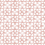 Detail of wallpaper in a botanical lattice print in light pink on a white field.