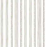 Detail of wallpaper in a playful stripe pattern in taupe on a white field.