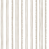 Detail of wallpaper in a playful stripe pattern in taupe on a white field.