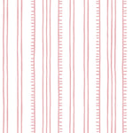 Detail of wallpaper in a playful stripe pattern in light pink on a white field.