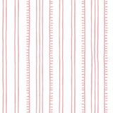 Detail of wallpaper in a playful stripe pattern in light pink on a white field.
