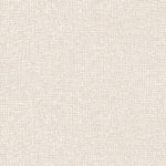 Detail of wallpaper in a textural wicker pattern in mottled cream on a white field.