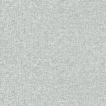 Detail of wallpaper in a textural wicker pattern in mottled blue-gray on a white field.