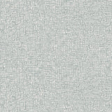 Detail of wallpaper in a textural wicker pattern in mottled blue-gray on a white field.