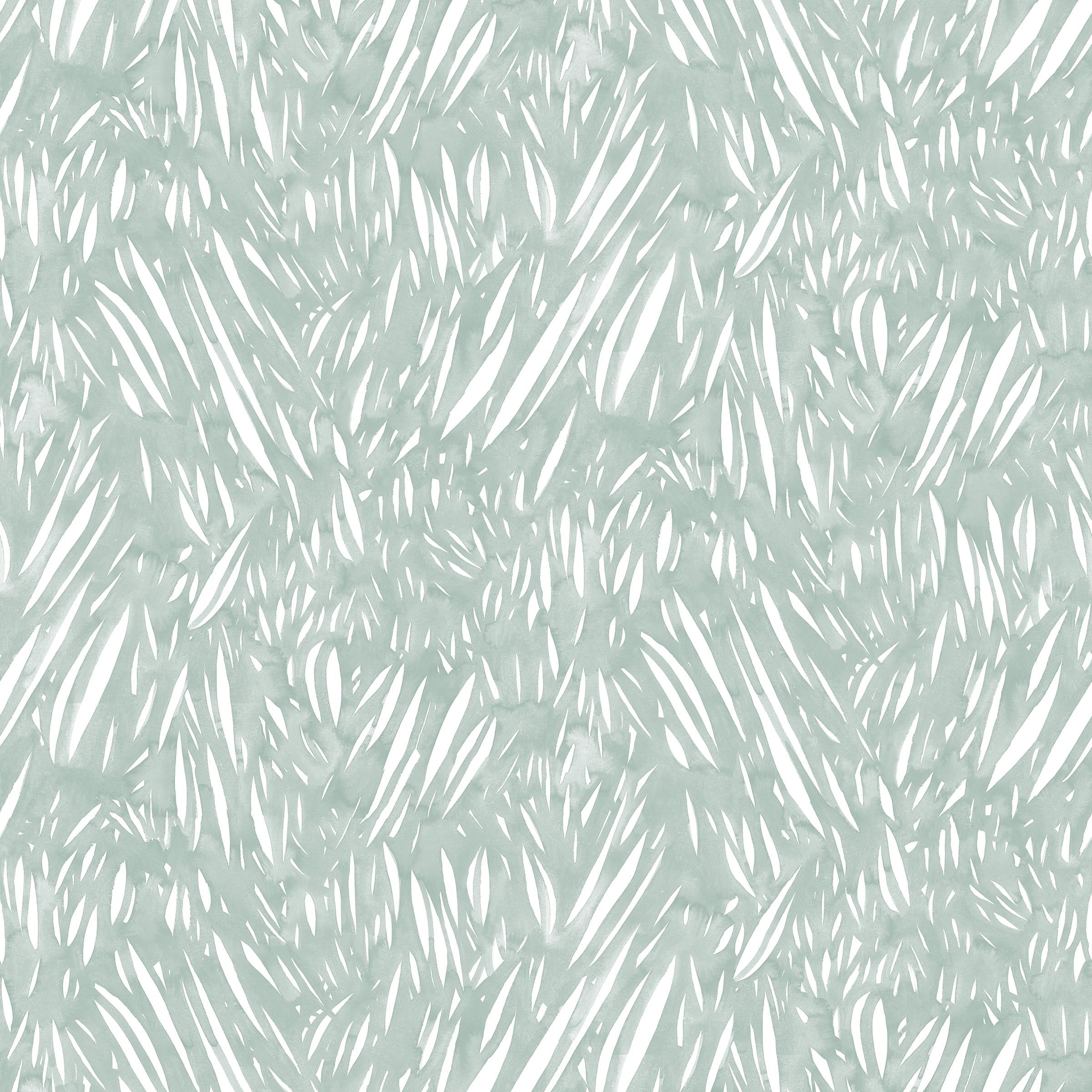 Abstract leaf pattern in white on a pale aqua watercolor field.