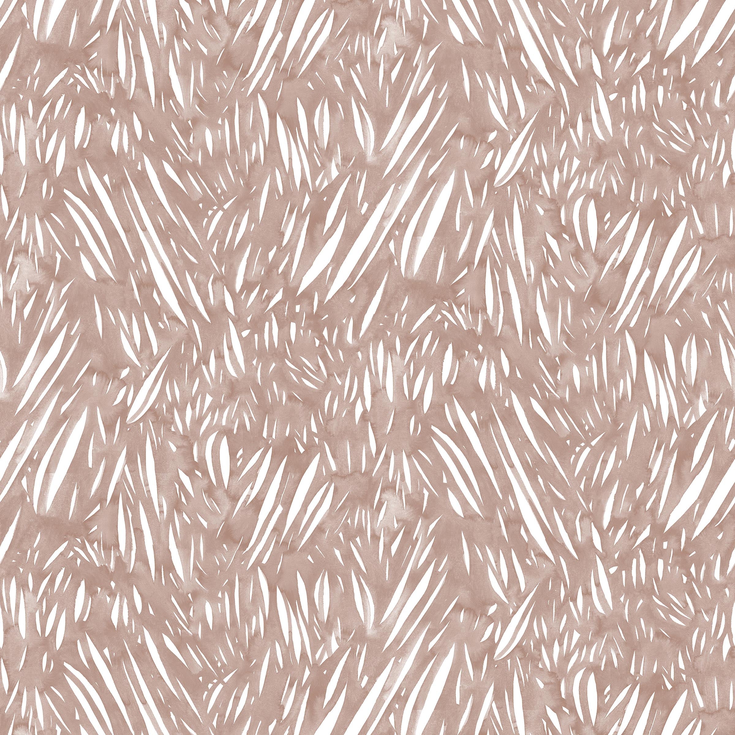 Abstract leaf pattern in white on a warm brown watercolor field.