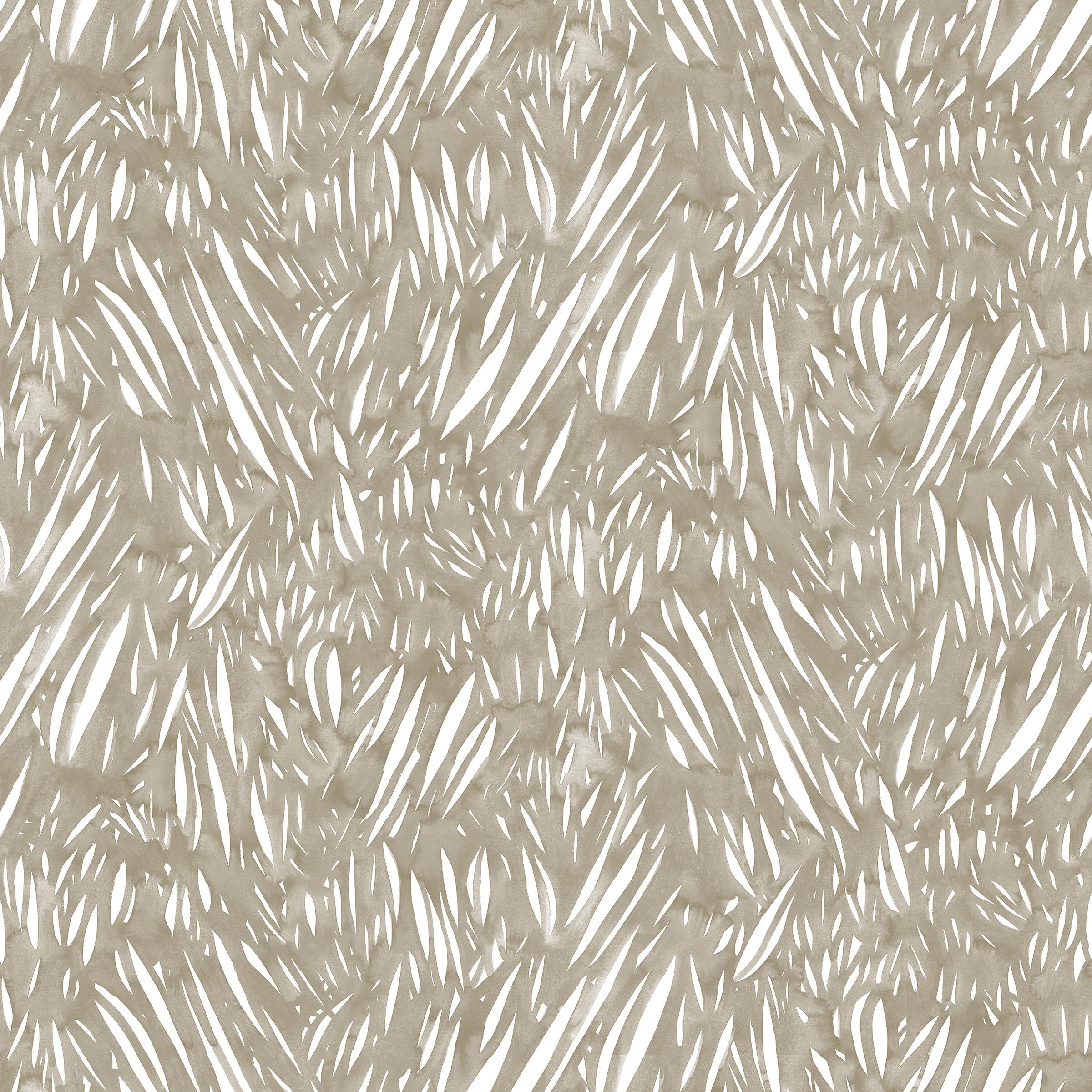 Abstract leaf pattern in white on a taupe grey watercolor field.
