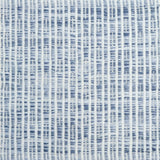 Flatweave rug in a solid and dashed stripe in cream on strié blue field