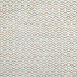 Flatweave rug in a small scale zigzag dot stripe in cream on a warm beige field.