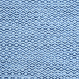 Flatweave rug in a small scale zigzag dot stripe in cream on a heather blue field.