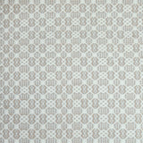 Flatweave rug in a small scale decorative lattice design in cream on a grey and tan field. 