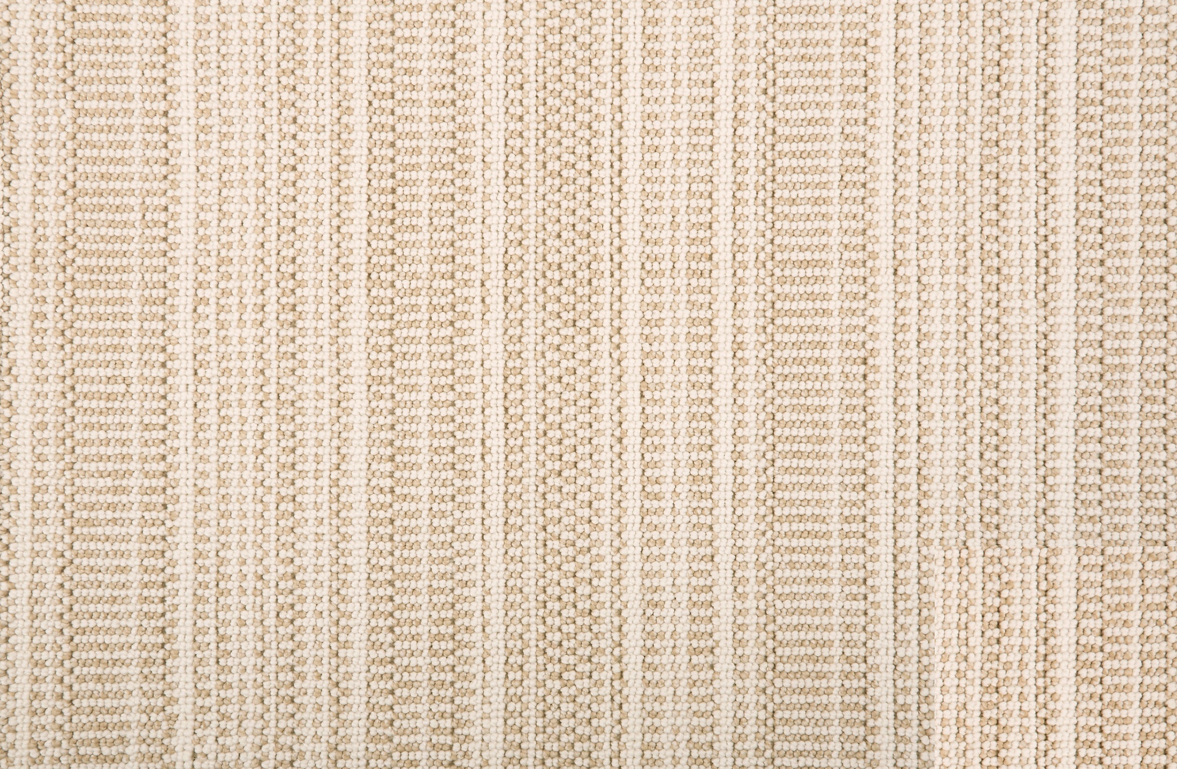 Broadloom carpet in  textural stripe design in white and beige.