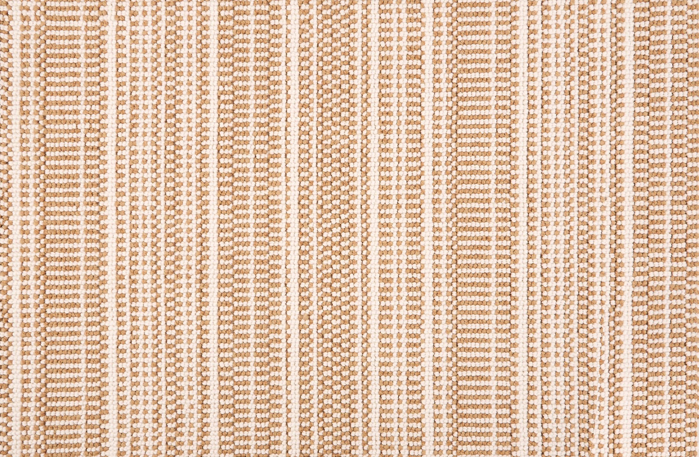 Broadloom carpet in  textural stripe design in white and tan.