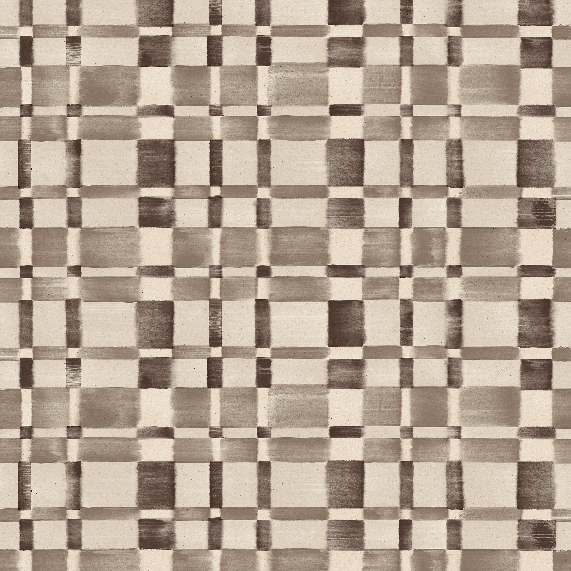 Detail of fabric in a large-scale checked pattern in shades of charcoal grey and cream.