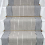 Striped herringbone in grey on white staircase