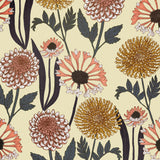 Pattern of colorful flowers on a light yellow background