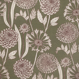 Pattern of flowers and leaves on a green background
